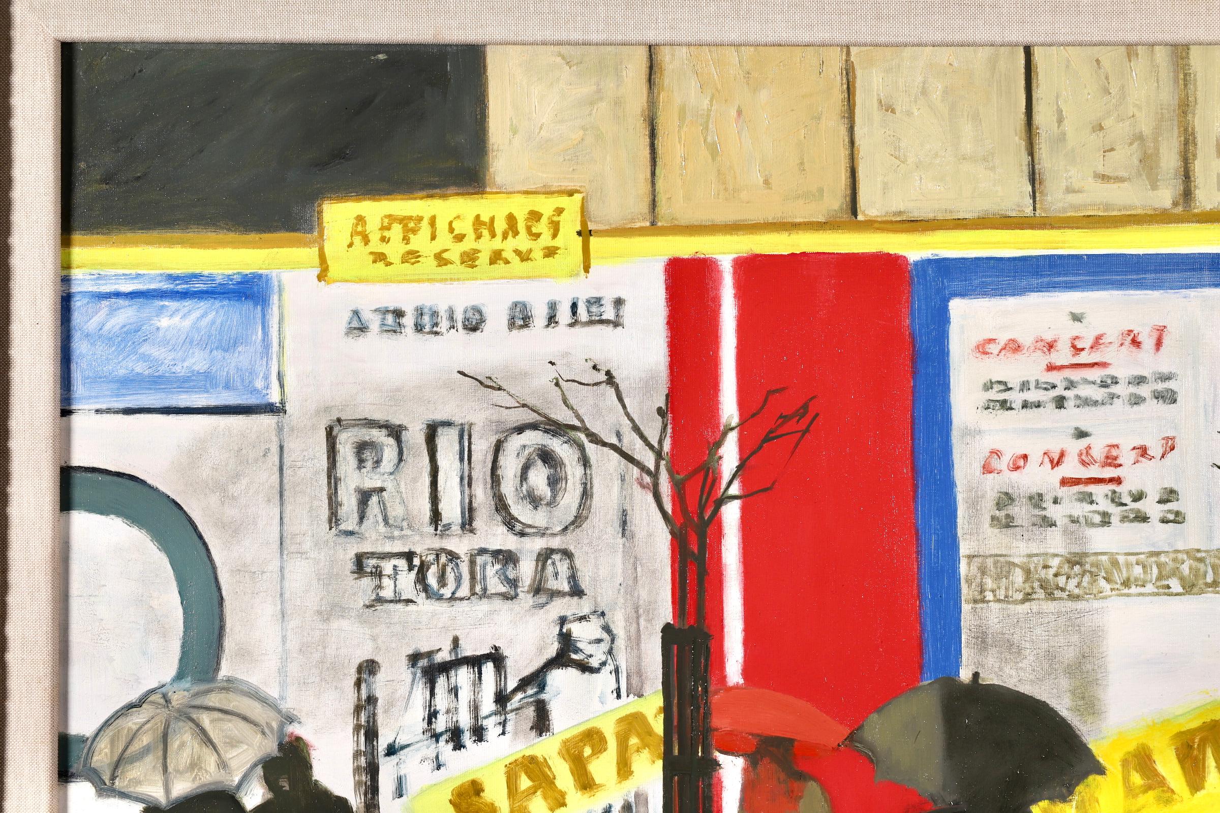 Pluie à Paris - Figures modernistes dans un paysage urbain - peinture à l'huile de Maurice Brianchon 4