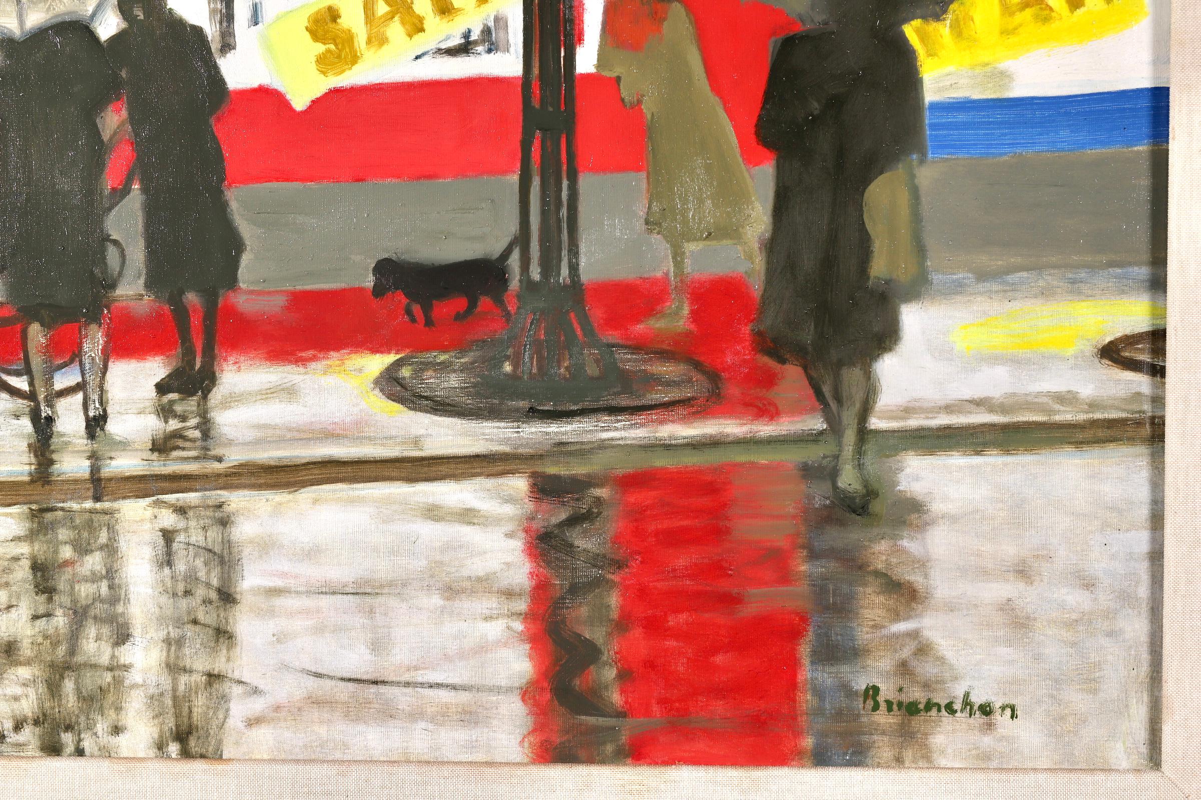 Pluie à Paris - Figures modernistes dans un paysage urbain - peinture à l'huile de Maurice Brianchon 5