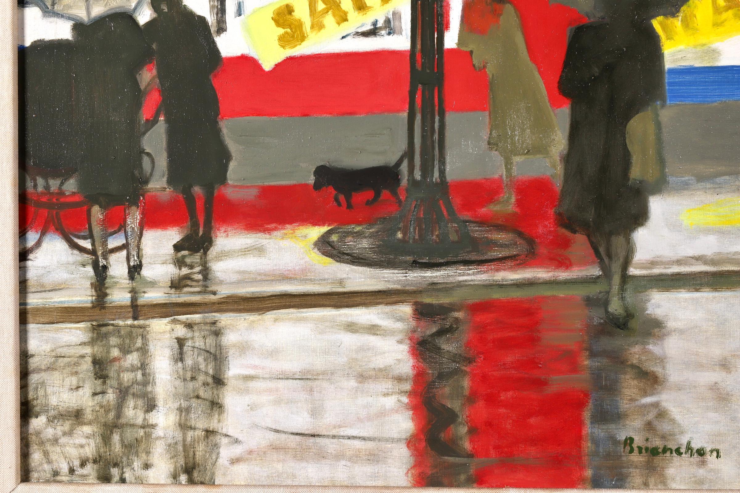 Pluie à Paris - Figures modernistes dans un paysage urbain - peinture à l'huile de Maurice Brianchon 6