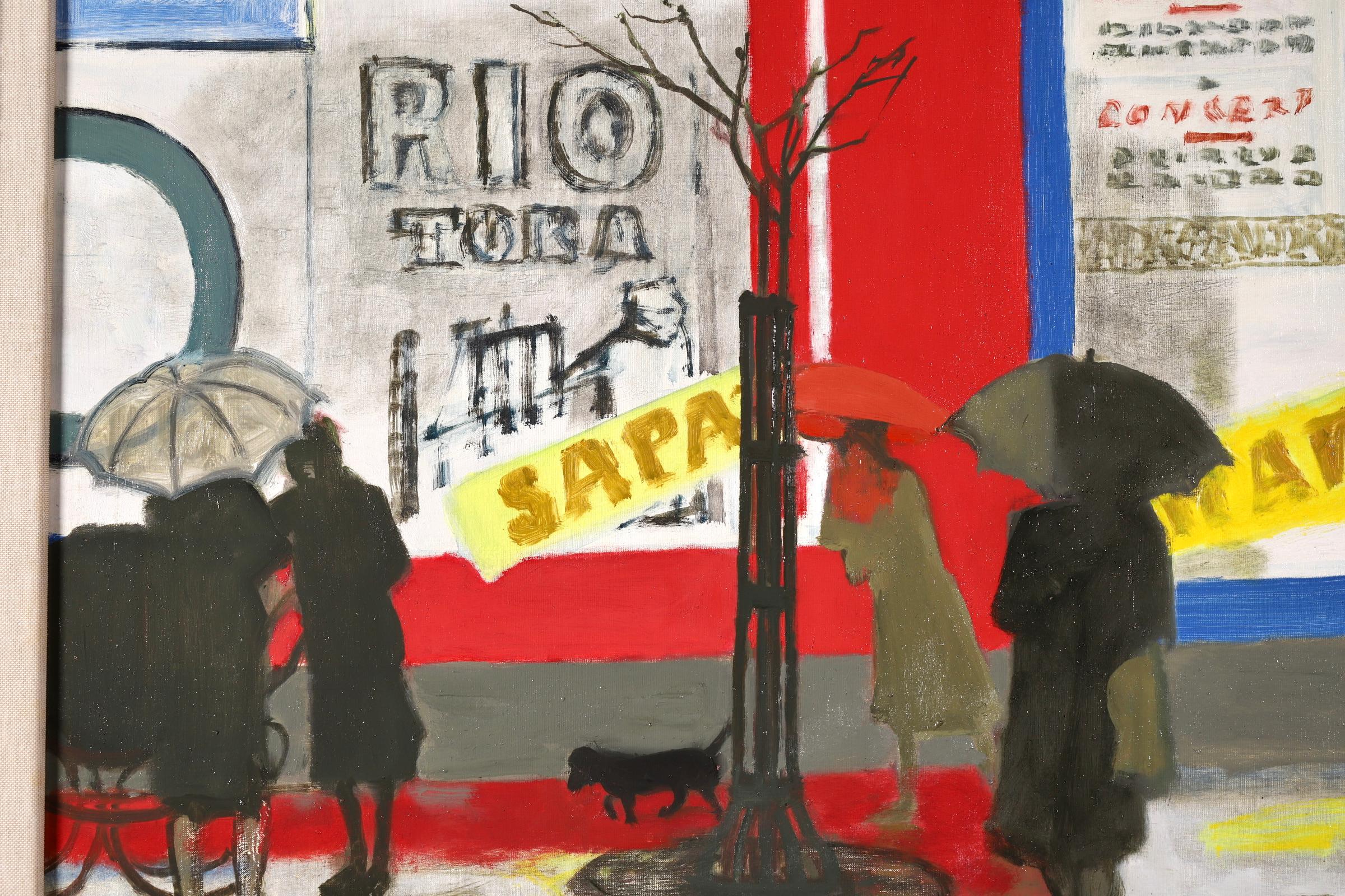 Pluie à Paris - Figures modernistes dans un paysage urbain - peinture à l'huile de Maurice Brianchon 8