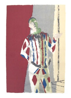 En 1972, Maurice Brianchon « L'Arlequin », surréalisme multicolore, lithographie de France rouge