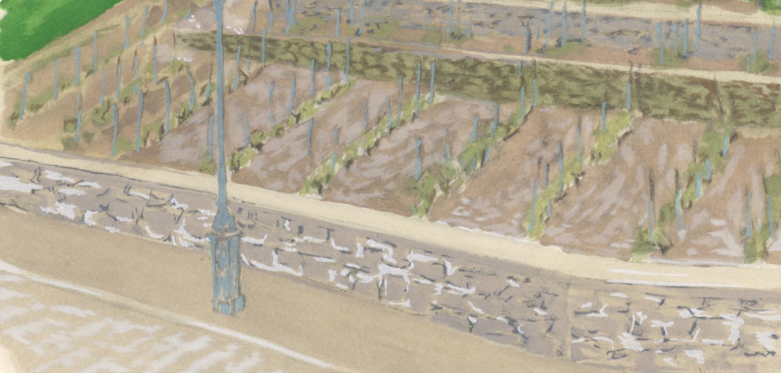 Brianchon, La Vigne de Paris, Vins, Fleurs et Flammes (after) - Brown Landscape Print by Maurice Brianchon