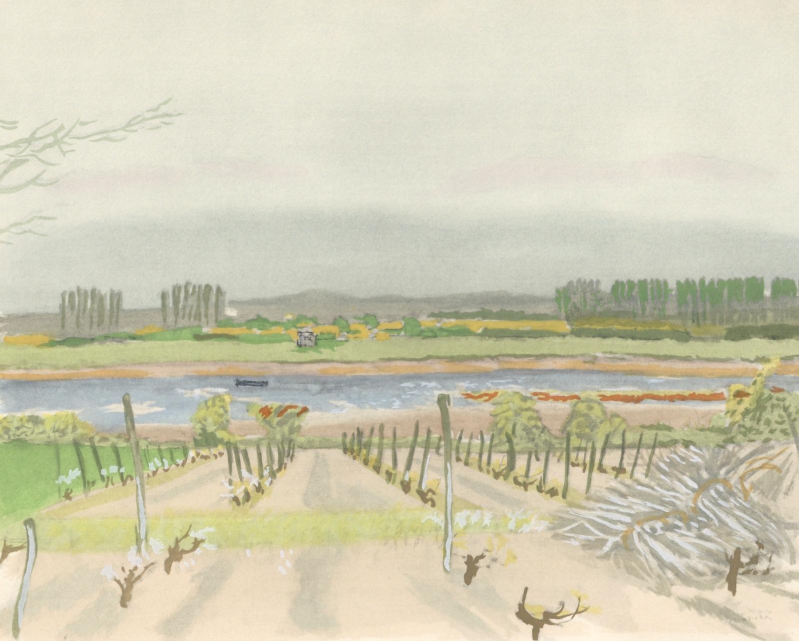 Maurice Brianchon Landscape Print - Brianchon, Une vigne de la doulce France, Vins, Fleurs et Flammes (after)