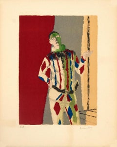 Vintage L'Arlequin, from Sourvenirs de Portraits d'Artistes, by Maurice Brianchon, 1972