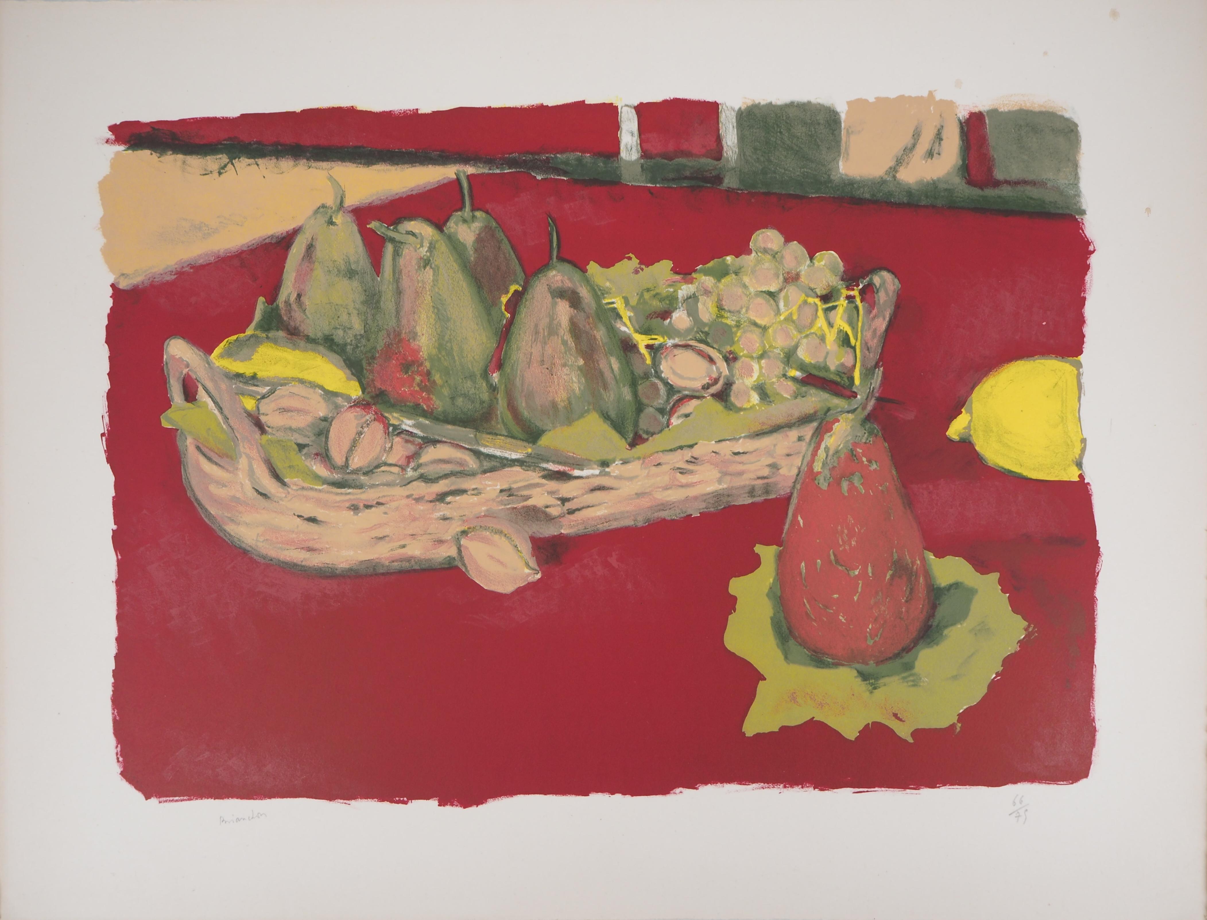 Still Life with Pears and Grappes - Original lithograph, Handsigned