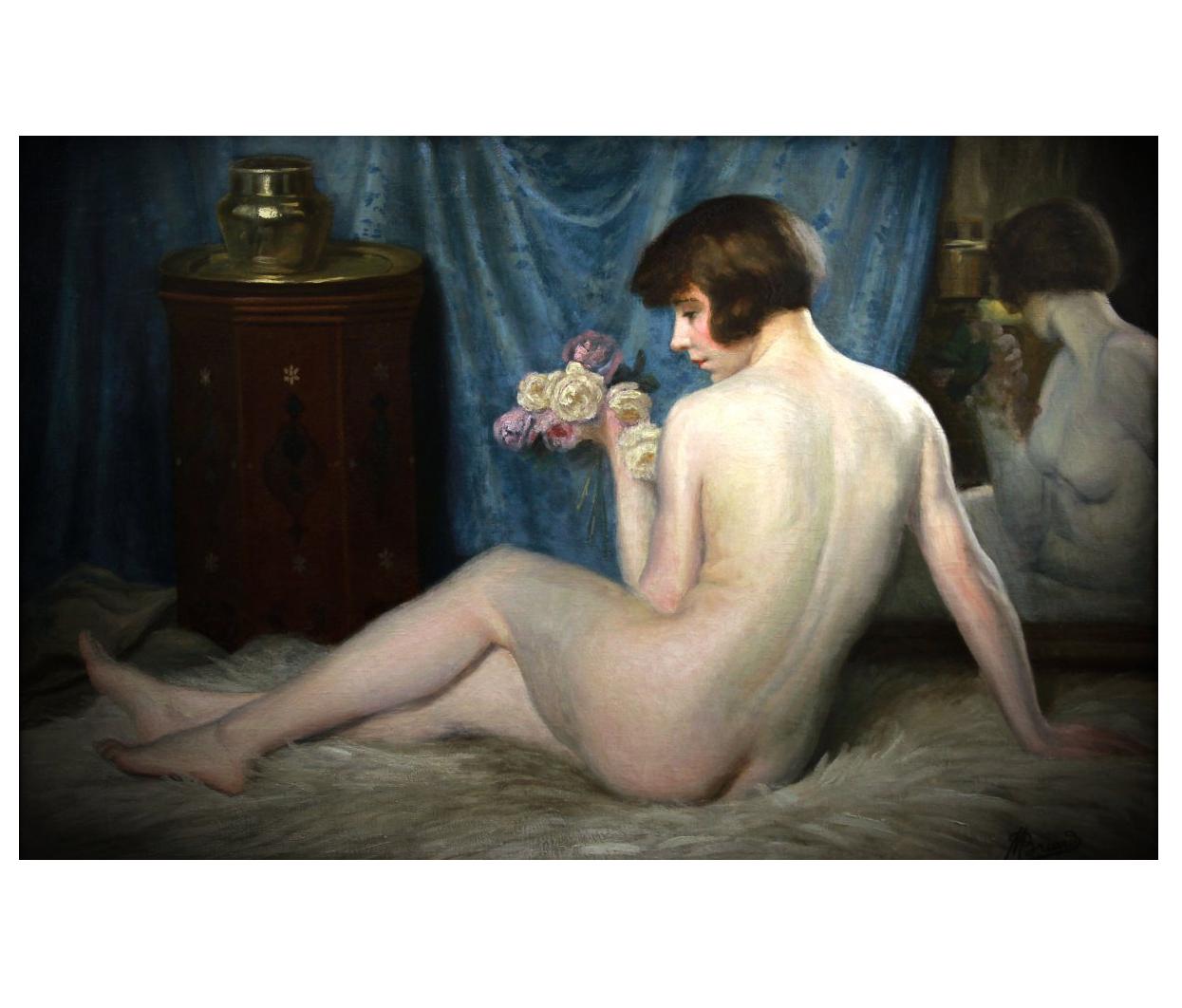 Painting Oil On Canvas, Nude In An Oriental Setting by Maurice Briard For Sale 4