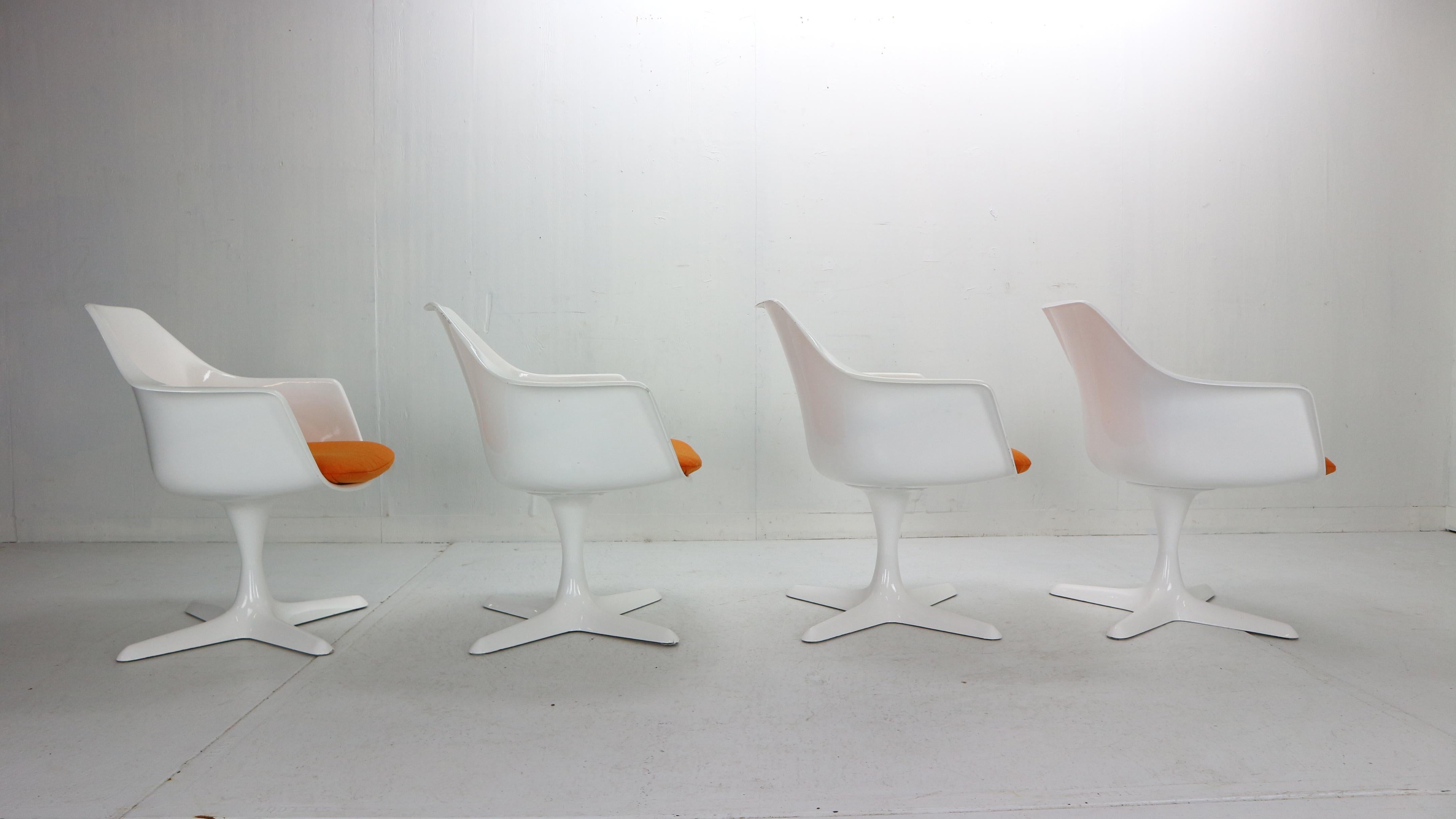 Mid-20th Century Maurice Burke Set of 4 Lounge Chairs Model No. 116 for Arkana, Space Age 1960's