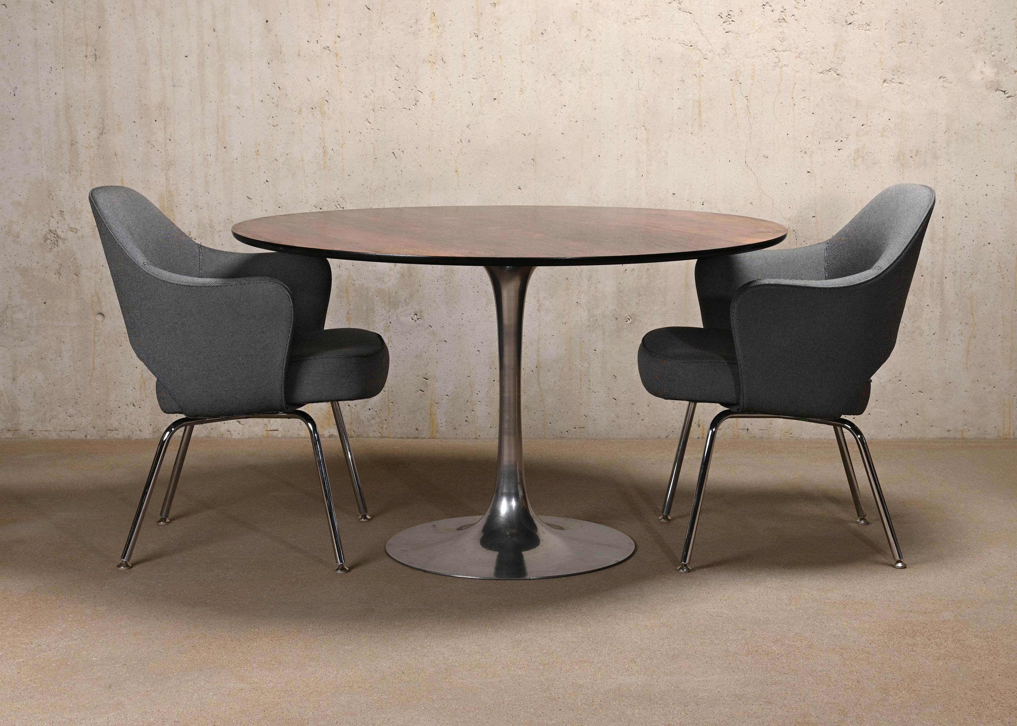 Mid-Century Modern Maurice Burke Tulip Dining Table in Dark Wood and Aluminum for Arkana Furniture