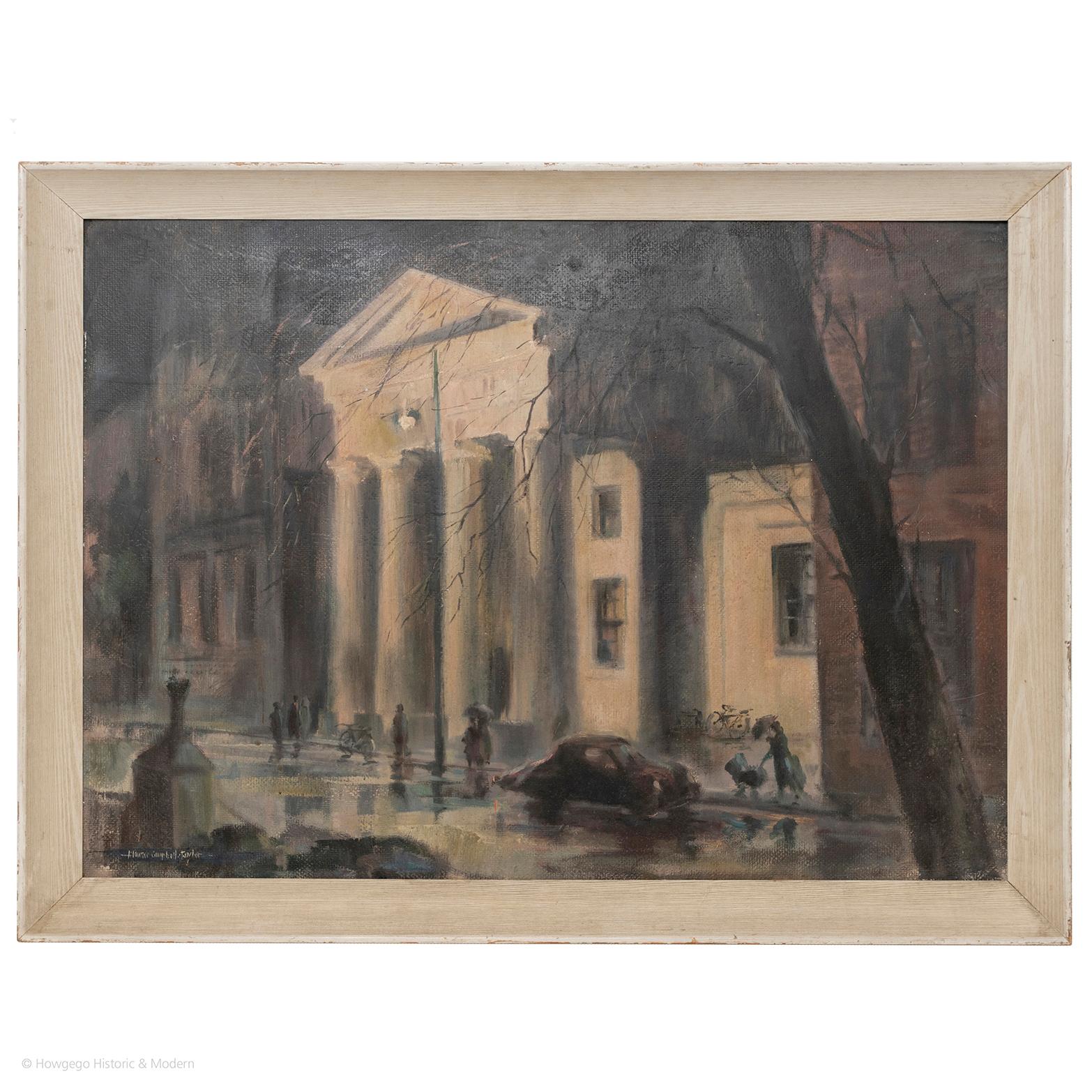 Maurice Campbell Taylor (b.1900) : Bedford Public Library 1955
Oil on artist's board
Signed lower left Maurice Campbell-Taylor
In original white painted frame
Measures: length 69cm., 27