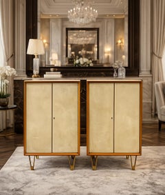 Maurice Champion, Pair of Parchment (Goatskin) Cabinets, France, circa 1955.