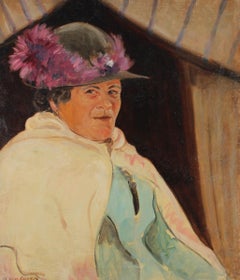 Maurice Codner (1888-1958) - Huile du début du 20e siècle, femme au chapeau violet