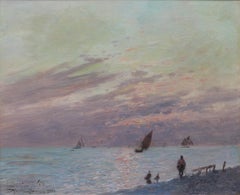 The Beach at Sainte Adress on the French coast. Oil on Canvas, Framed