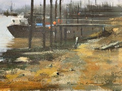 Maurice Crawshaw (nato nel 1947) Olio impressionista firmato - Al porto