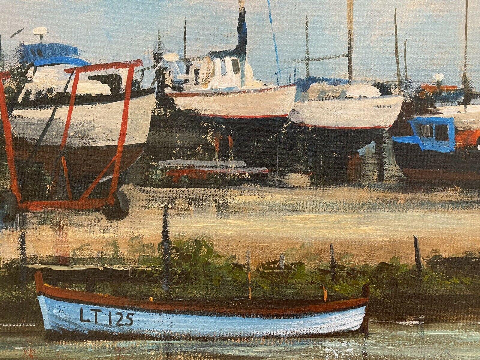 Maurice Crawshaw (né en 1947) Huile impressionniste signée - Boats Moored At The Harbour en vente 3