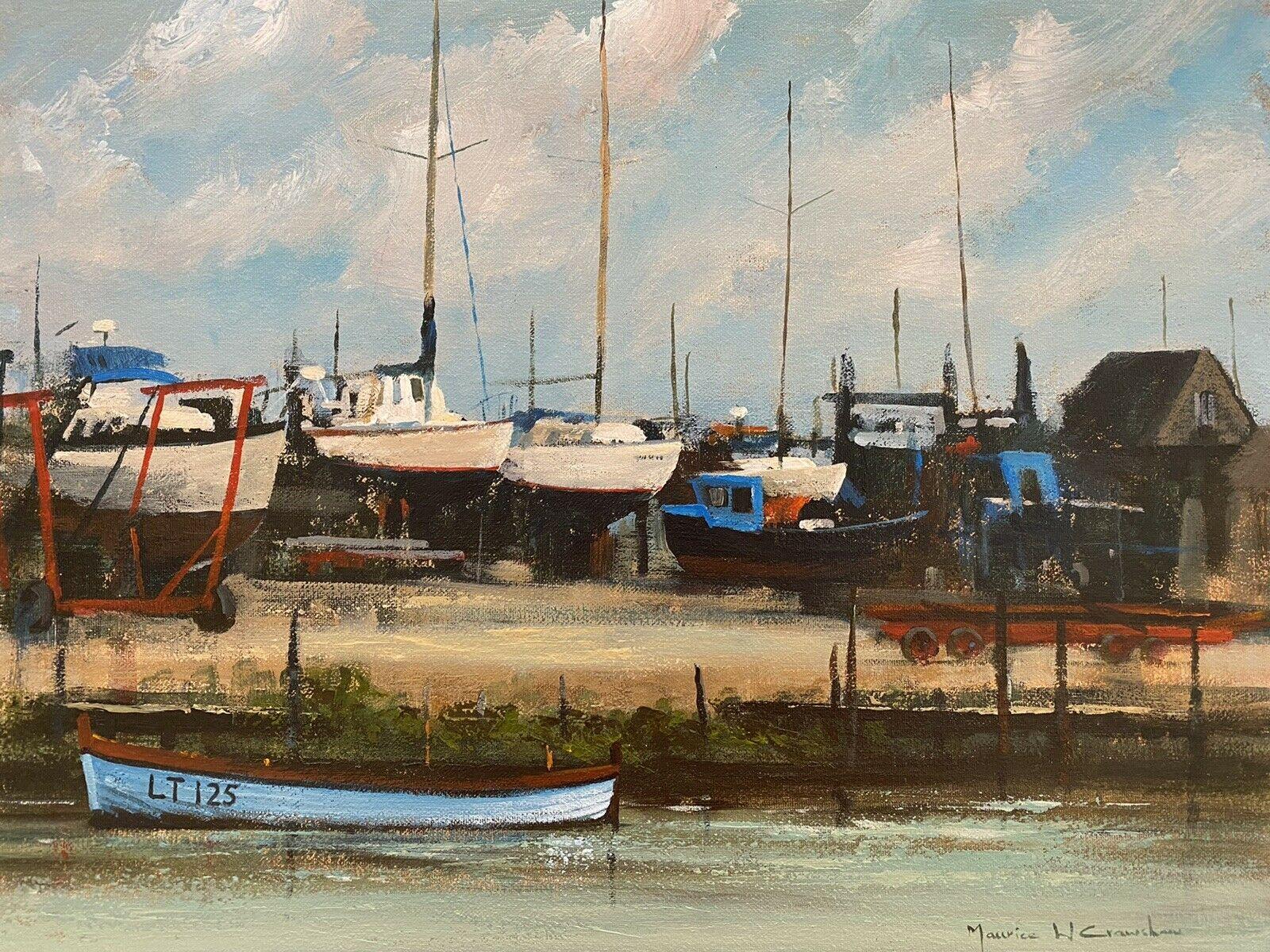Maurice Crawshaw (b.1947) Signed Impressionist Oil - Boats Moored At The Harbour