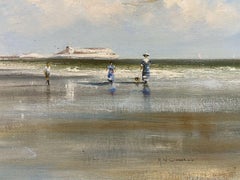 Maurice Crawshaw (né en 1947) Huile impressionniste signée - Figures élégantes sur la plage