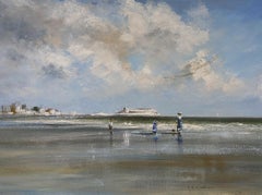 Maurice Crawshaw (b.1947) Signed Impressionist Oil - Elegant Figures on Beach