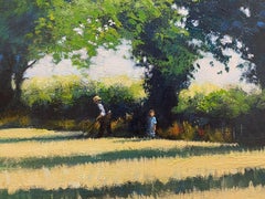 Maurice Crawshaw (b1947) Signed Impressionist Oil - Father and Daughter in Field