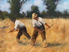 Maurice Crawshaw (b.1947) Signed Impressionist Oil - Harvesting with Scythes