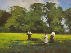 Maurice Crawshaw (b.1947) Signed Impressionist Oil - Ladies working Farm Fields