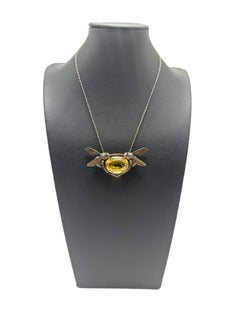 Maurice Daurat Art Nouveau Sterling Silver Necklace with Citrine and Dragonfly
