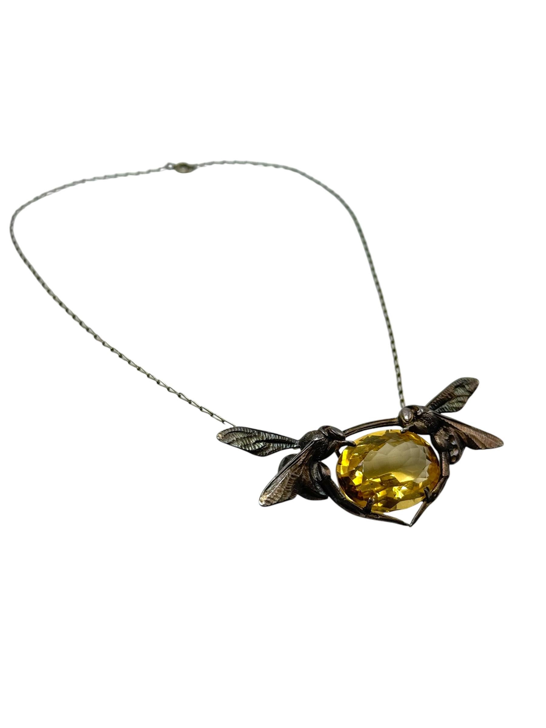 Maurice Daurat Collana Art Nouveau in argento sterling con citrino e libellula In condizioni buone in vendita a San Francisco, CA