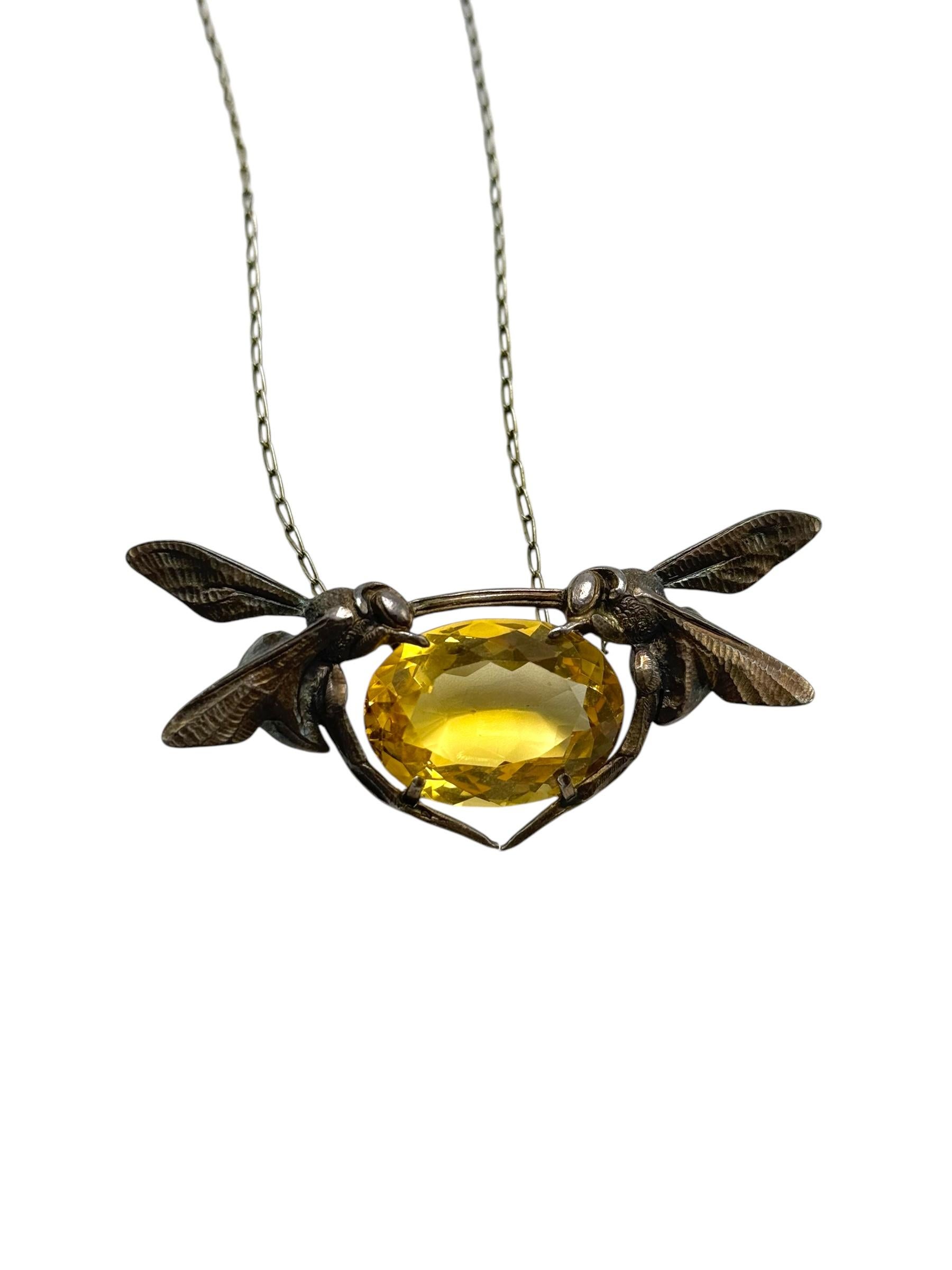 da uomo o donna Maurice Daurat Collana Art Nouveau in argento sterling con citrino e libellula in vendita