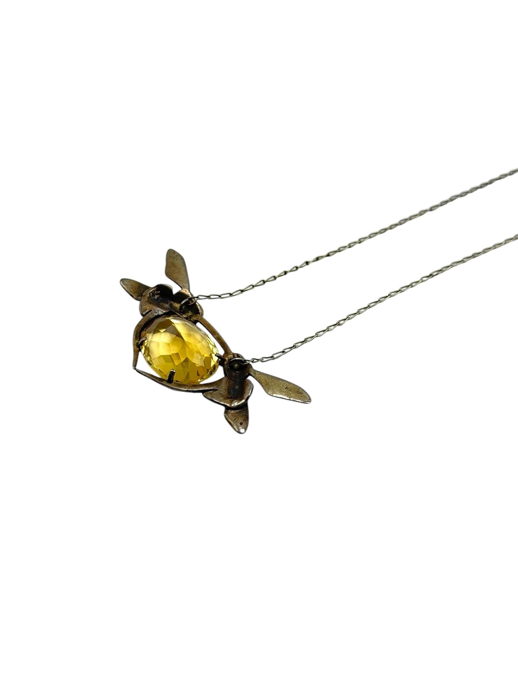 Maurice Daurat Collana Art Nouveau in argento sterling con citrino e libellula in vendita 1