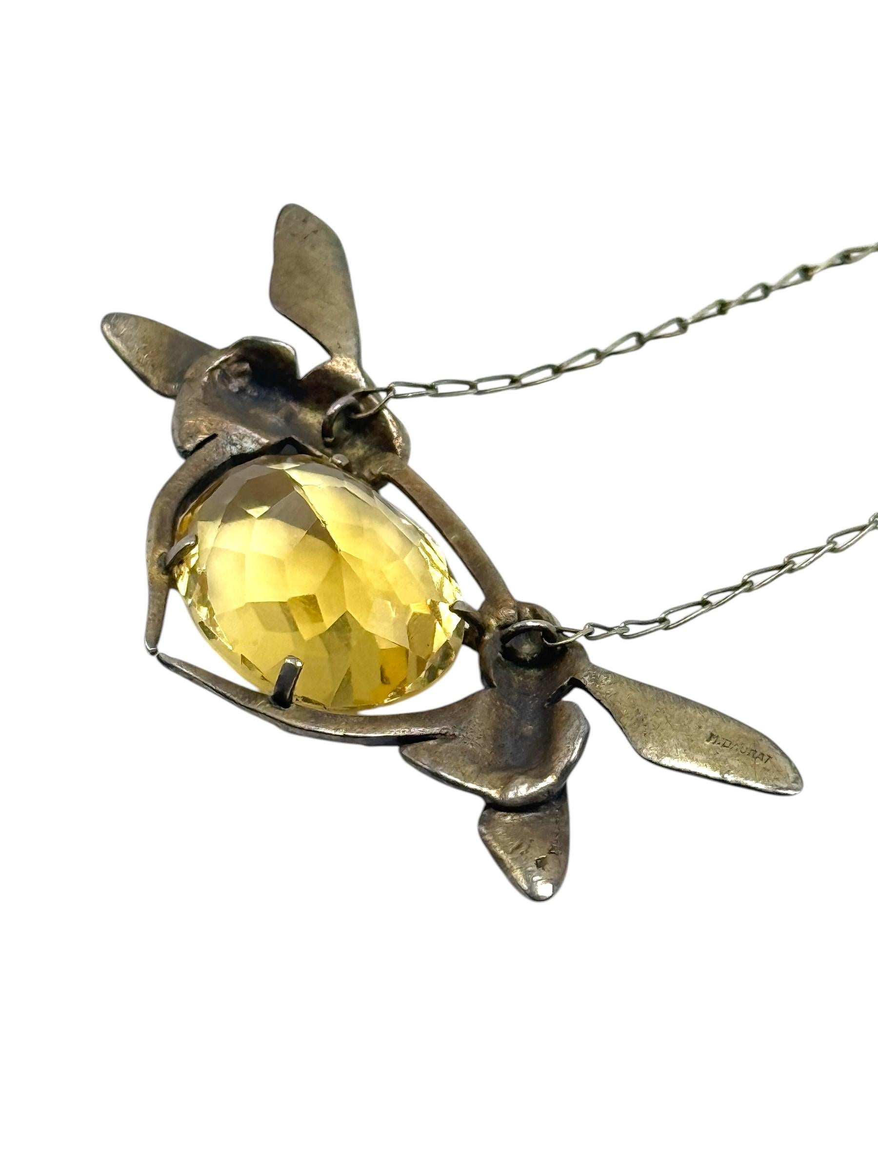 Maurice Daurat Collana Art Nouveau in argento sterling con citrino e libellula in vendita 2