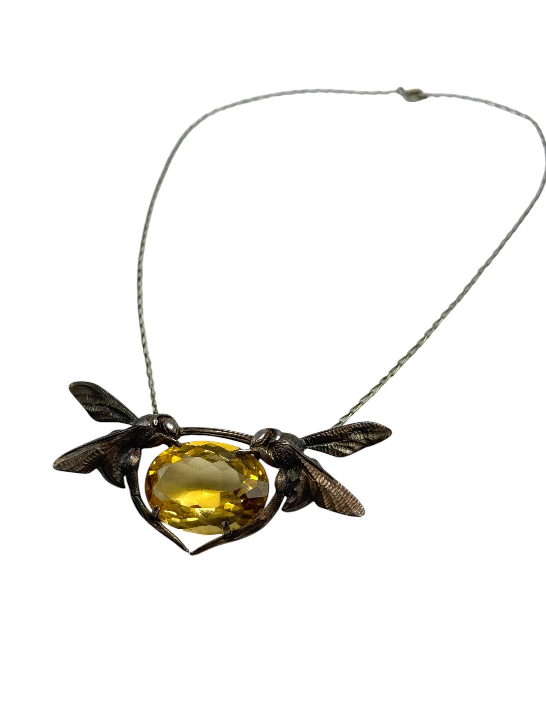 Maurice Daurat Collana Art Nouveau in argento sterling con citrino e libellula in vendita 3