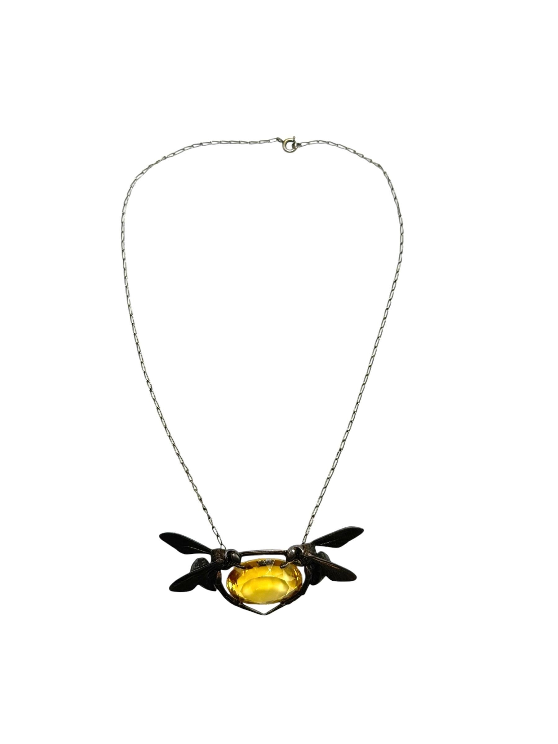 Maurice Daurat Collana Art Nouveau in argento sterling con citrino e libellula in vendita 4