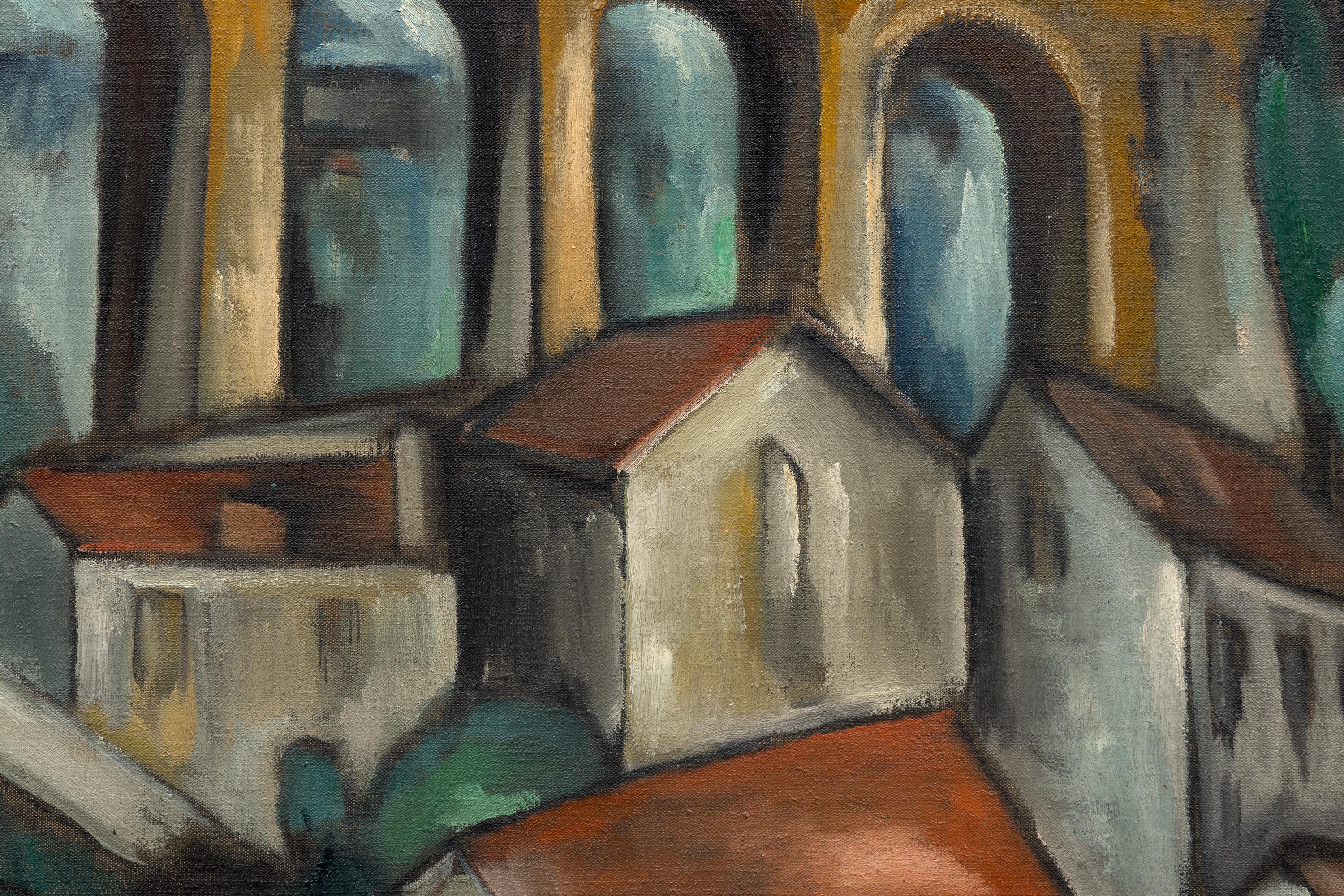 Le Viaduc de Saint-Germain-en-Laye (The Saint-Germain-en-Laye Viaduct) - Gray Landscape Painting by Maurice de Vlaminck