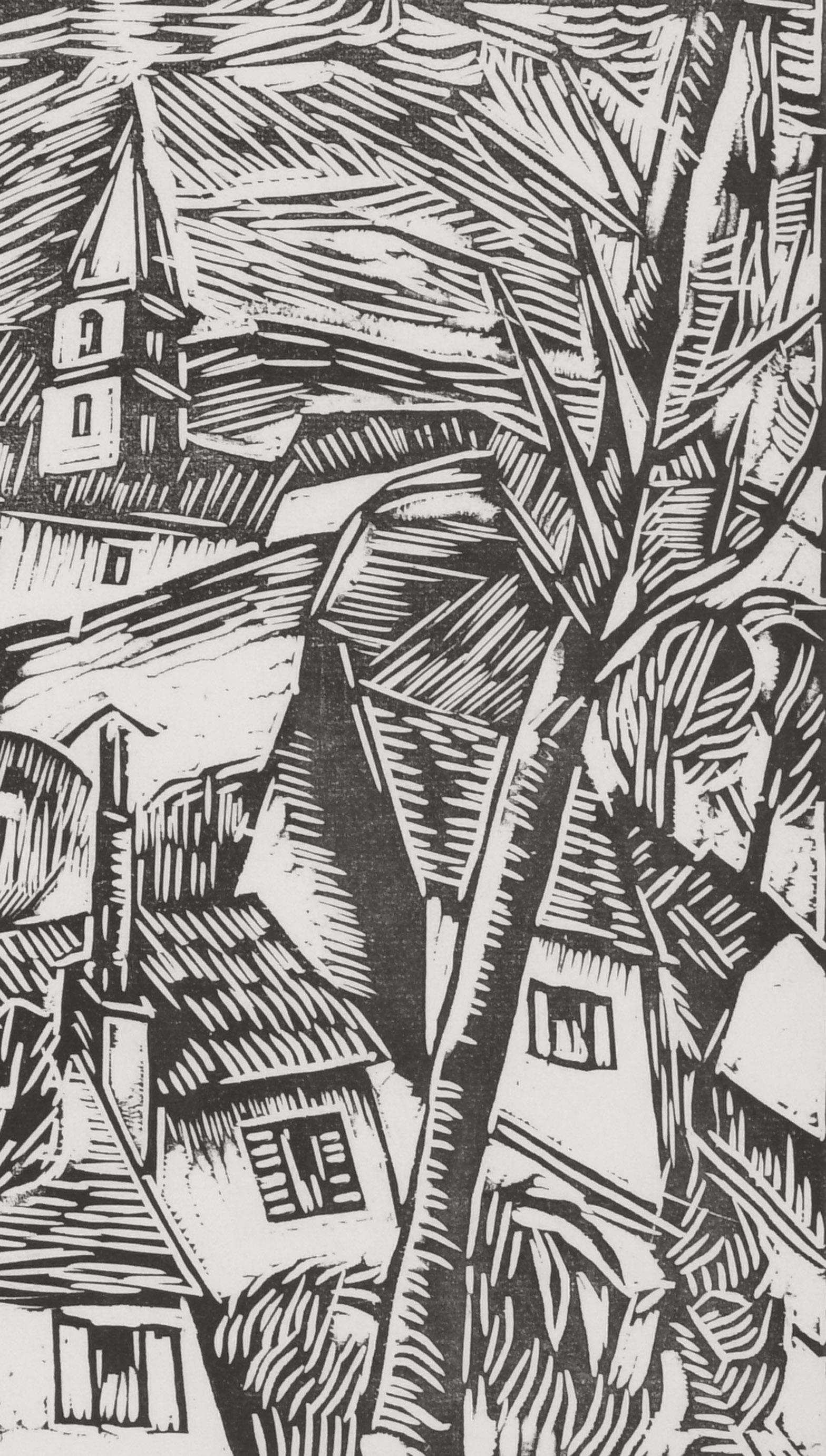 Bougival
Woodcut, 1914
Signed and numbered in pencil
Edition 30, this numberd 22
Printed on laid Van Gelder Zonen paper
Published by Henri Kanweiler, Paris
Printed by Paul Birault, Paris
Bougival is located west of Paris, on the left bank of the
