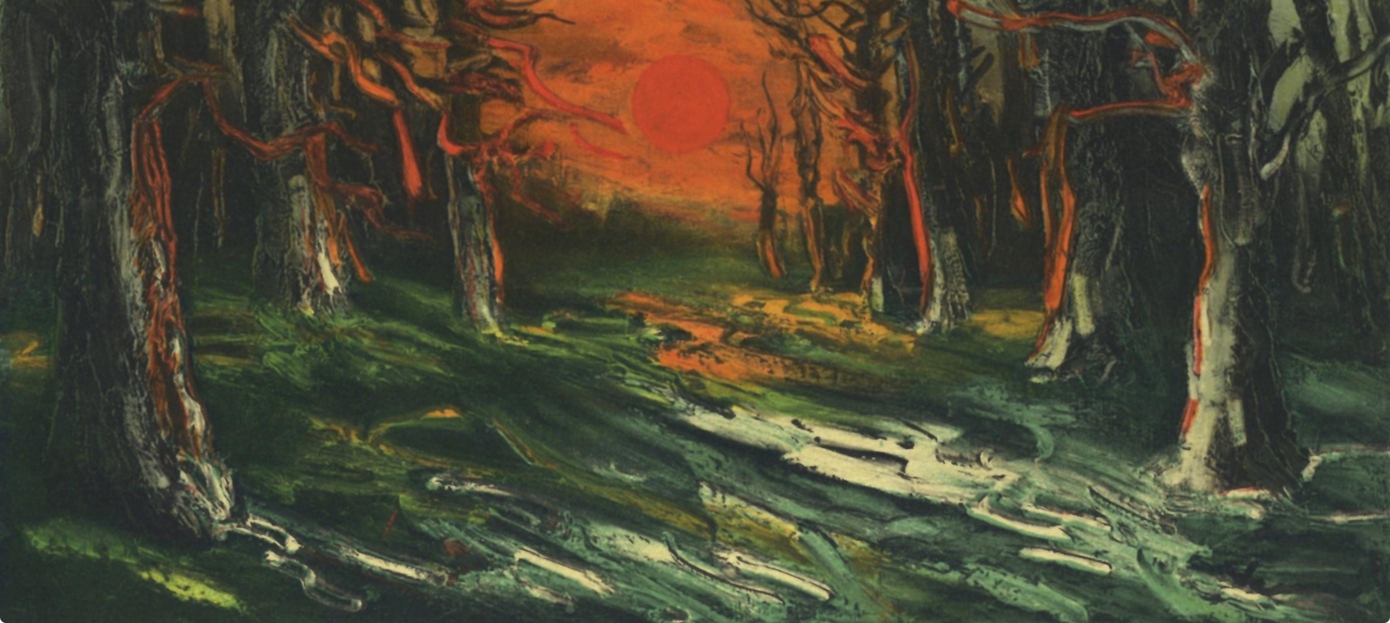 de Vlaminck, Coucher de soleil Forêt de Senonches, Vlaminck (after) - Black Landscape Print by Maurice de Vlaminck