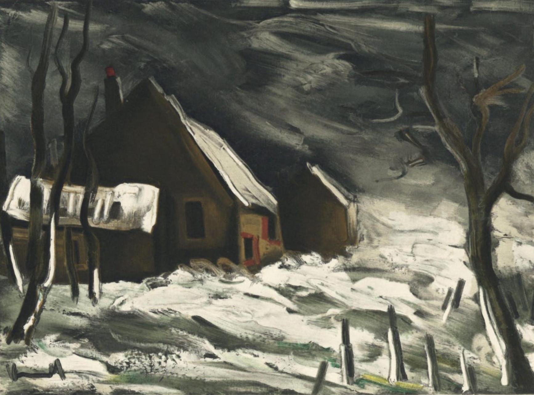 Maurice de Vlaminck Figurative Print - de Vlaminck, La Maladrerie sous la neige, Vlaminck (after)
