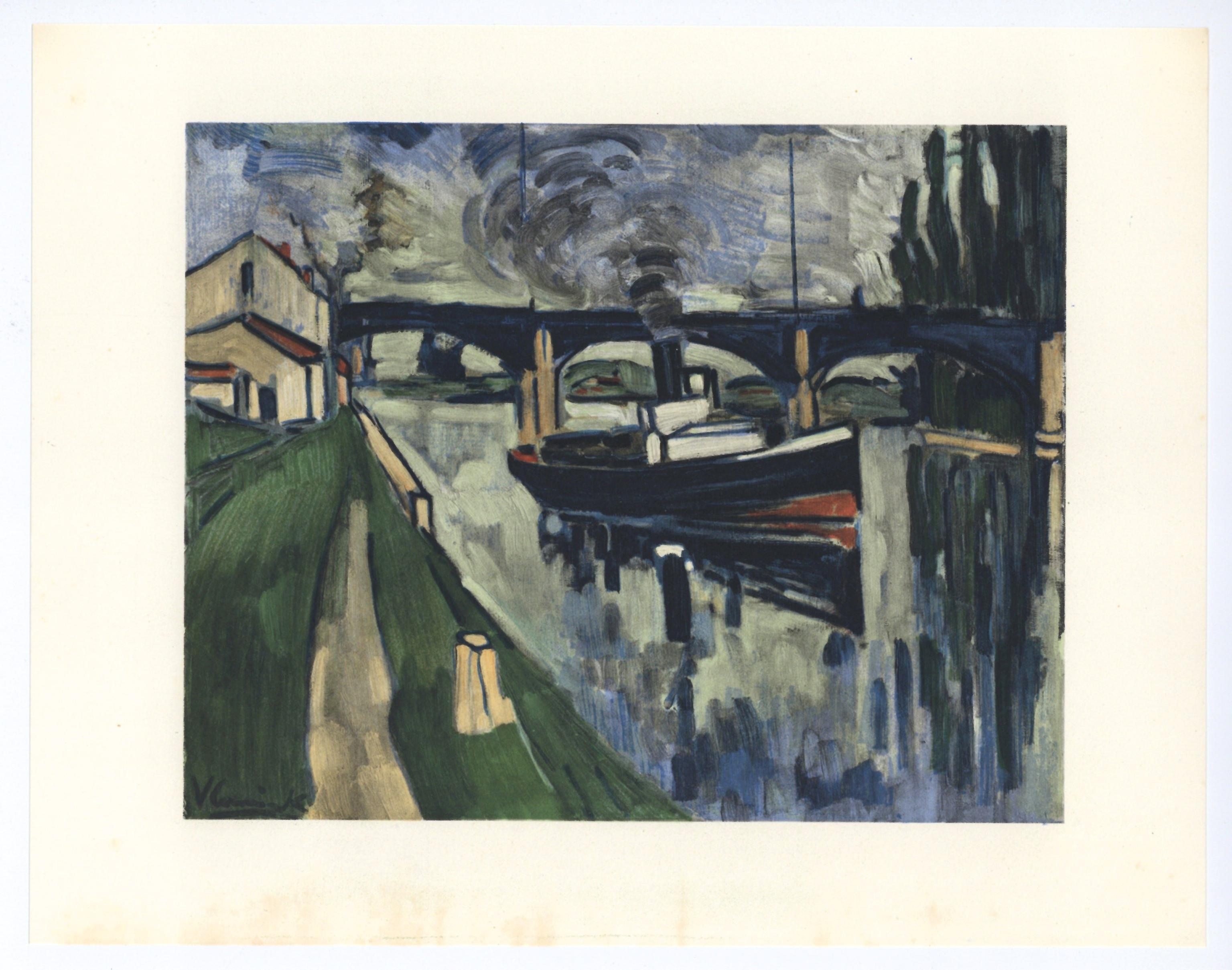de Vlaminck, La Seine a Poissy, Vlaminck (après) - Gris Figurative Print par Maurice de Vlaminck