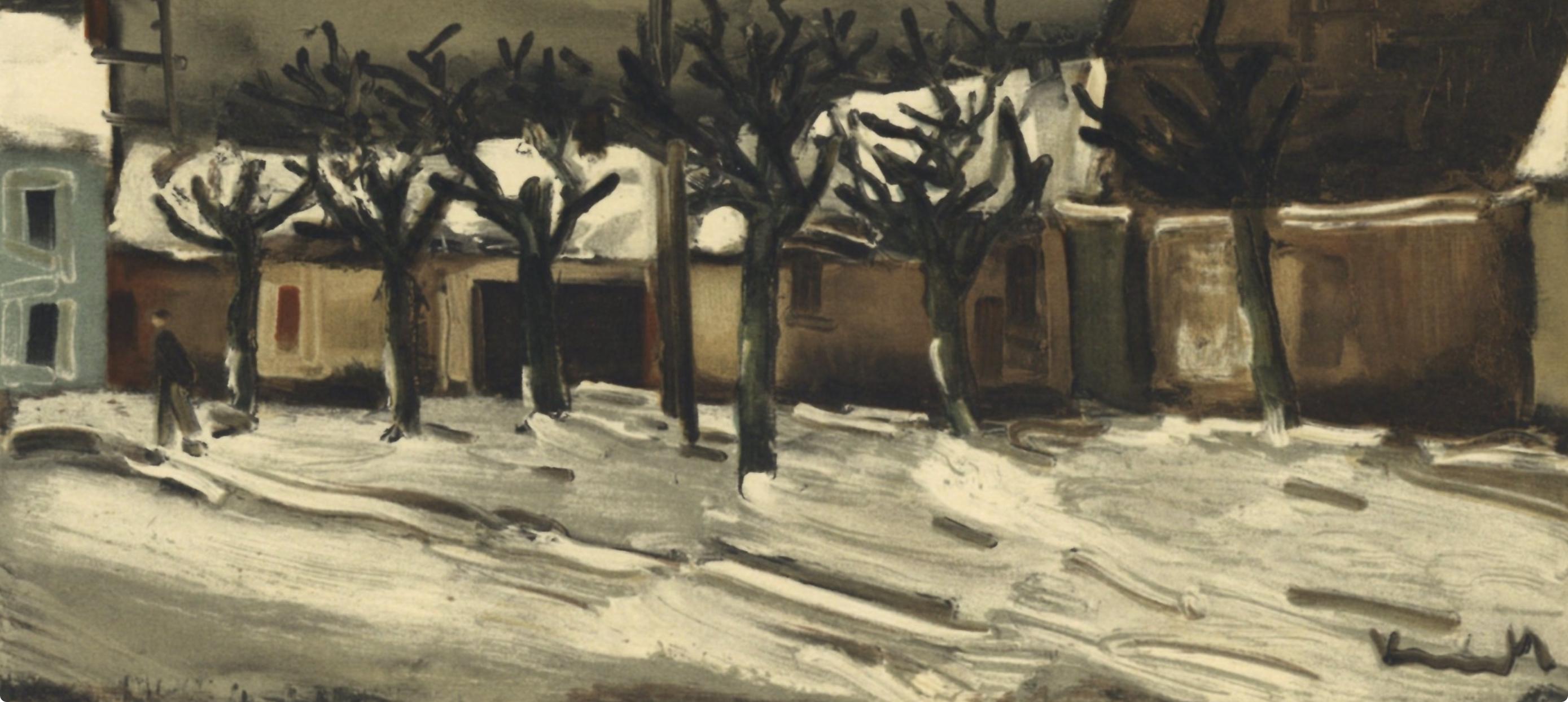 de Vlaminck, Les tilleuls sous la neige, Vlaminck (after) - Gray Figurative Print by Maurice de Vlaminck