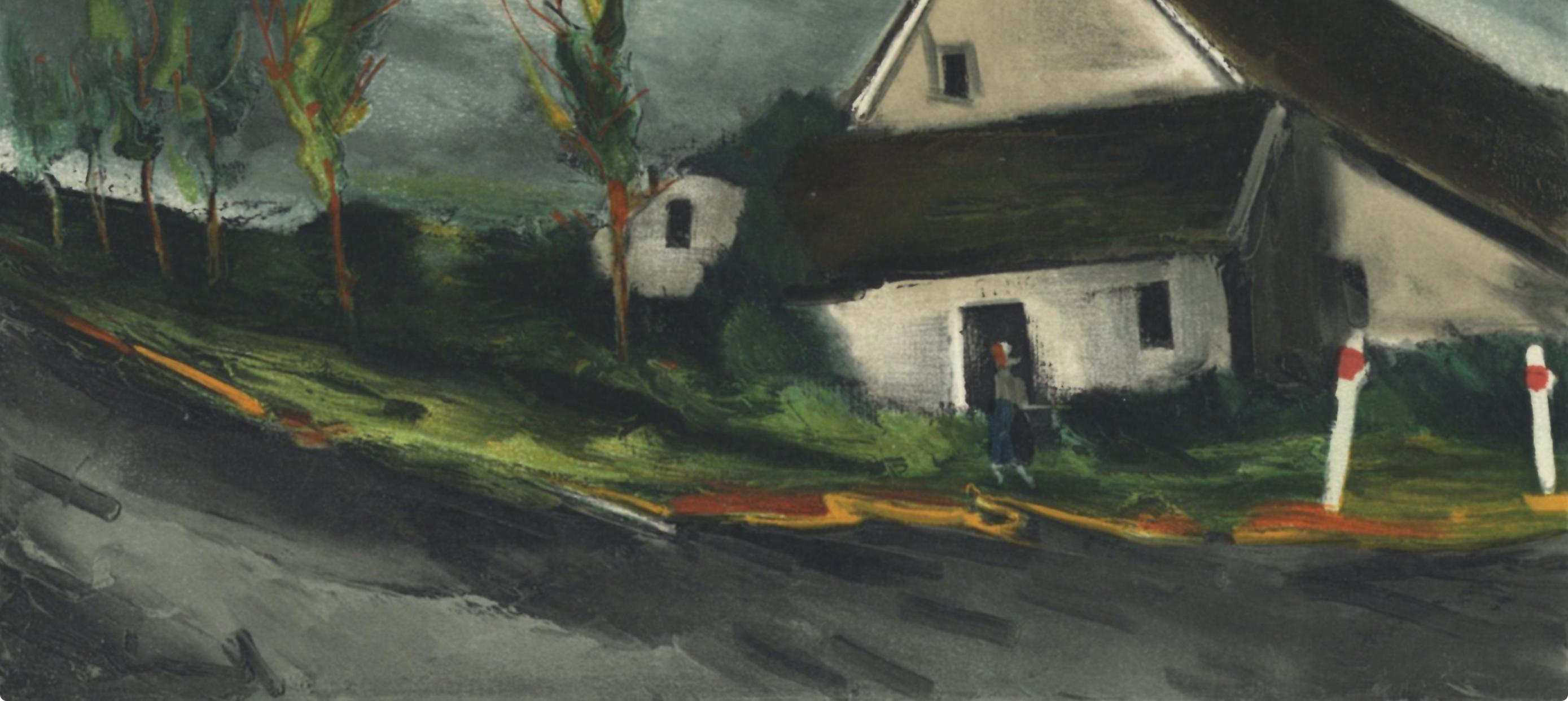 de Vlaminck, Pres de Beaumont-sur-Sarthe (après) - Noir Figurative Print par Maurice de Vlaminck