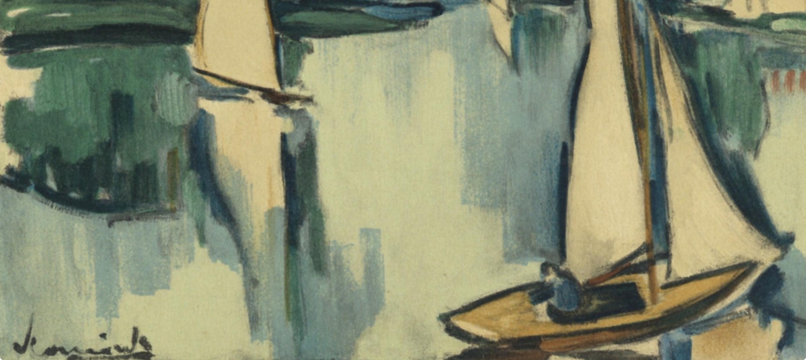 de Vlaminck, Voiliers sur la Seine, Vlaminck (d'après) - Marron Figurative Print par Maurice de Vlaminck