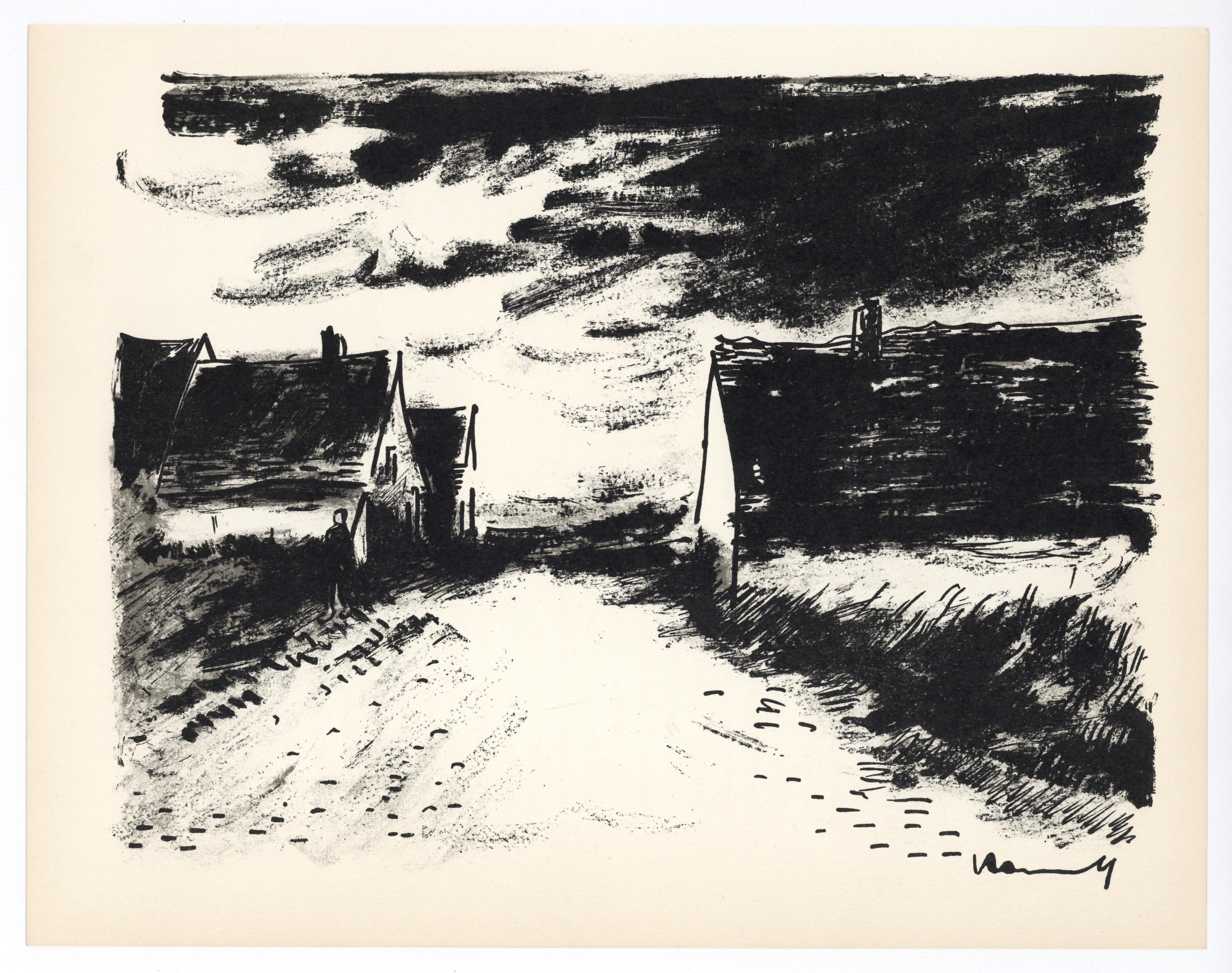 Landscape Print de Maurice de Vlaminck - "Casas en Beauce" litografía original