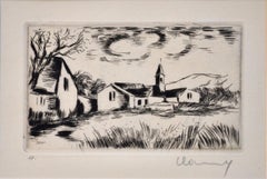 Landscape with Bell Tower - Original Etching by M. de Vlaminck - 1930s