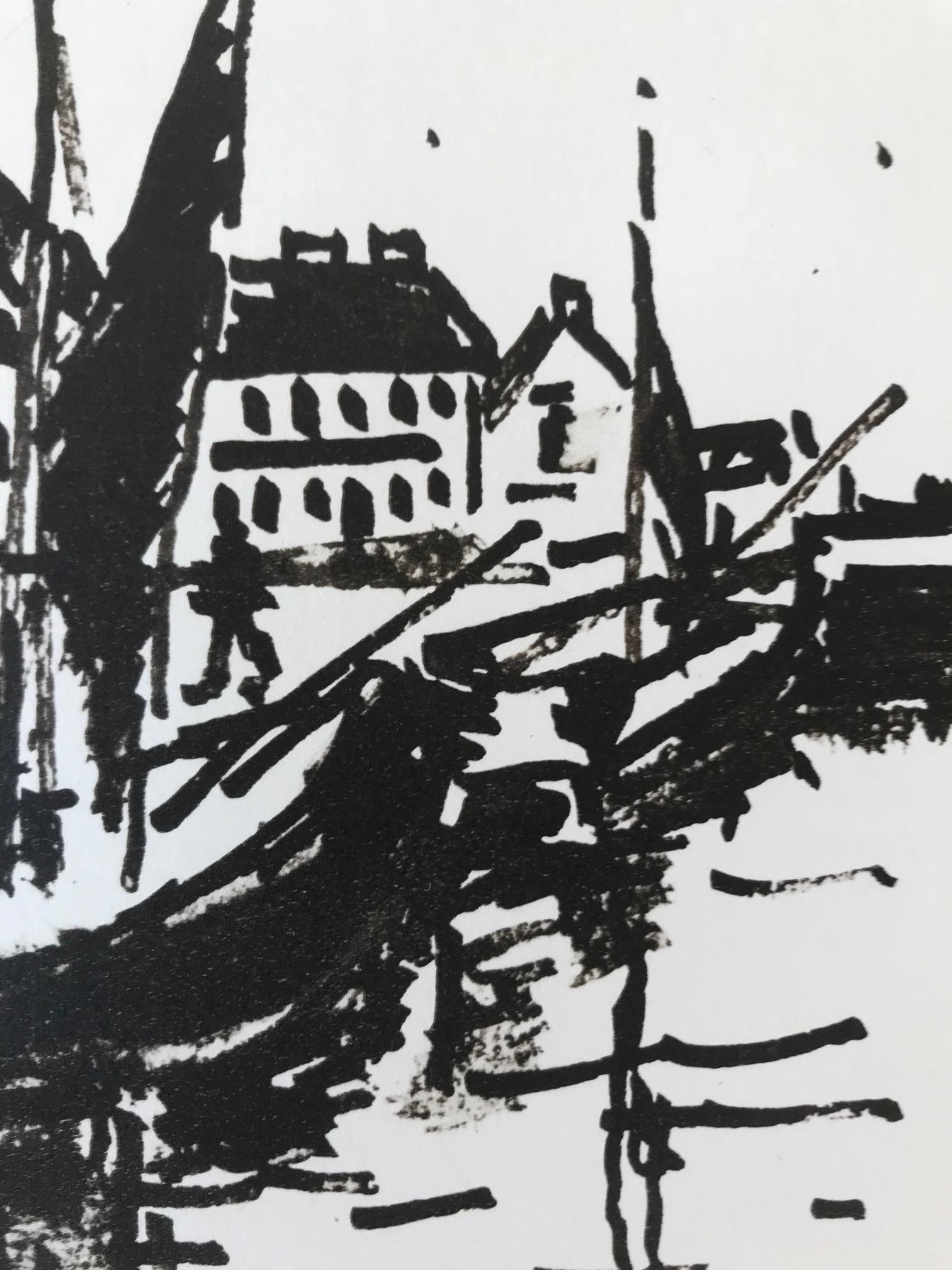 Le Bassin ( Litografía de Notre Pain Quotidien) - Abstract Print Gris de Maurice de Vlaminck