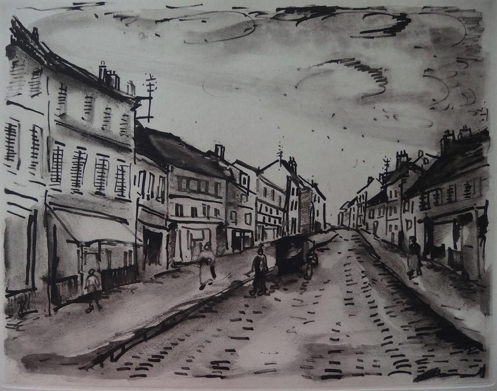 Main Street eines traditionellen französischen Dorfes – Original-Radierung (Moderne), Print, von Maurice de Vlaminck