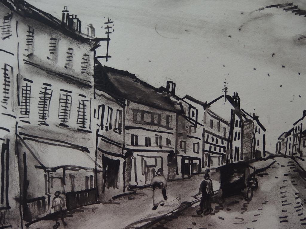 Main Street eines traditionellen französischen Dorfes – Original-Radierung (Grau), Landscape Print, von Maurice de Vlaminck
