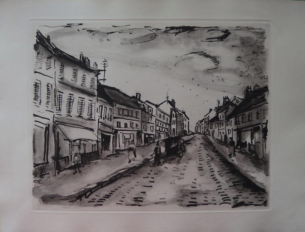Maurice de Vlaminck Landscape Print - Main Street of a Traditional French Village - Original etching