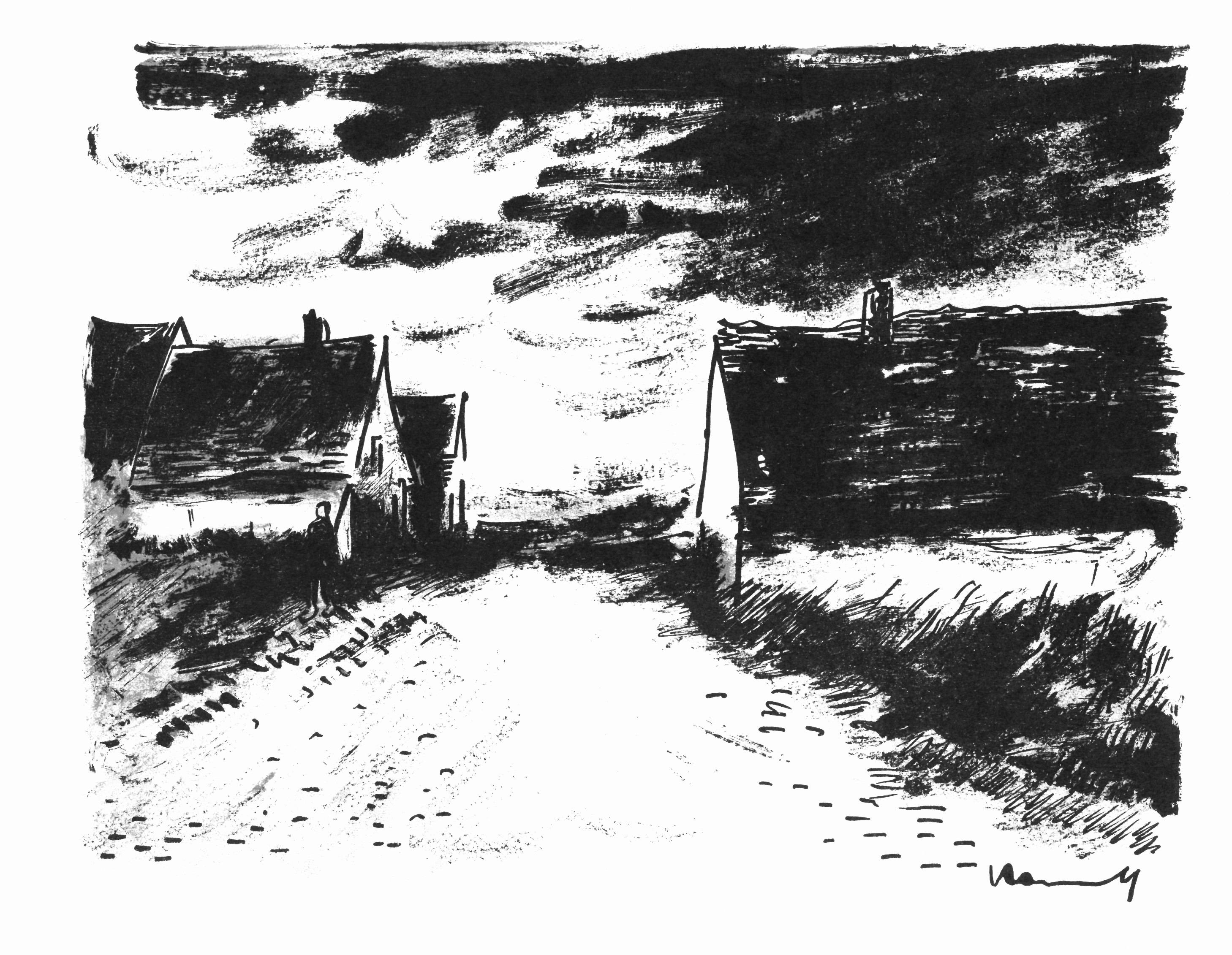 Maisons dans la Beauce (Walterskirchen 274), Vlaminck - Noir Abstract Print par Maurice de Vlaminck