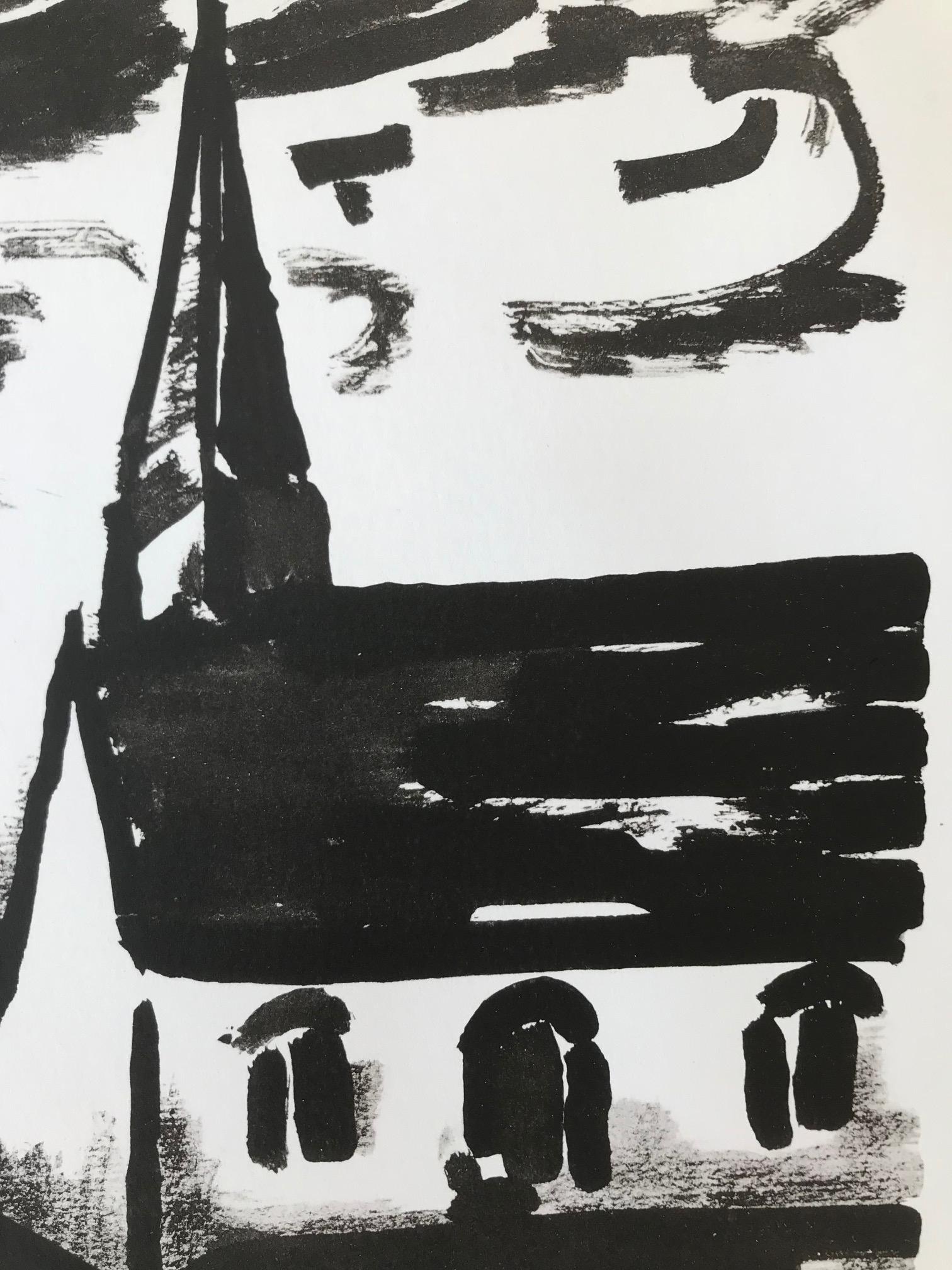 Place de L'Eglise (litografia da Notre Pain Quotidien) - Landscape Print Grigio di Maurice de Vlaminck
