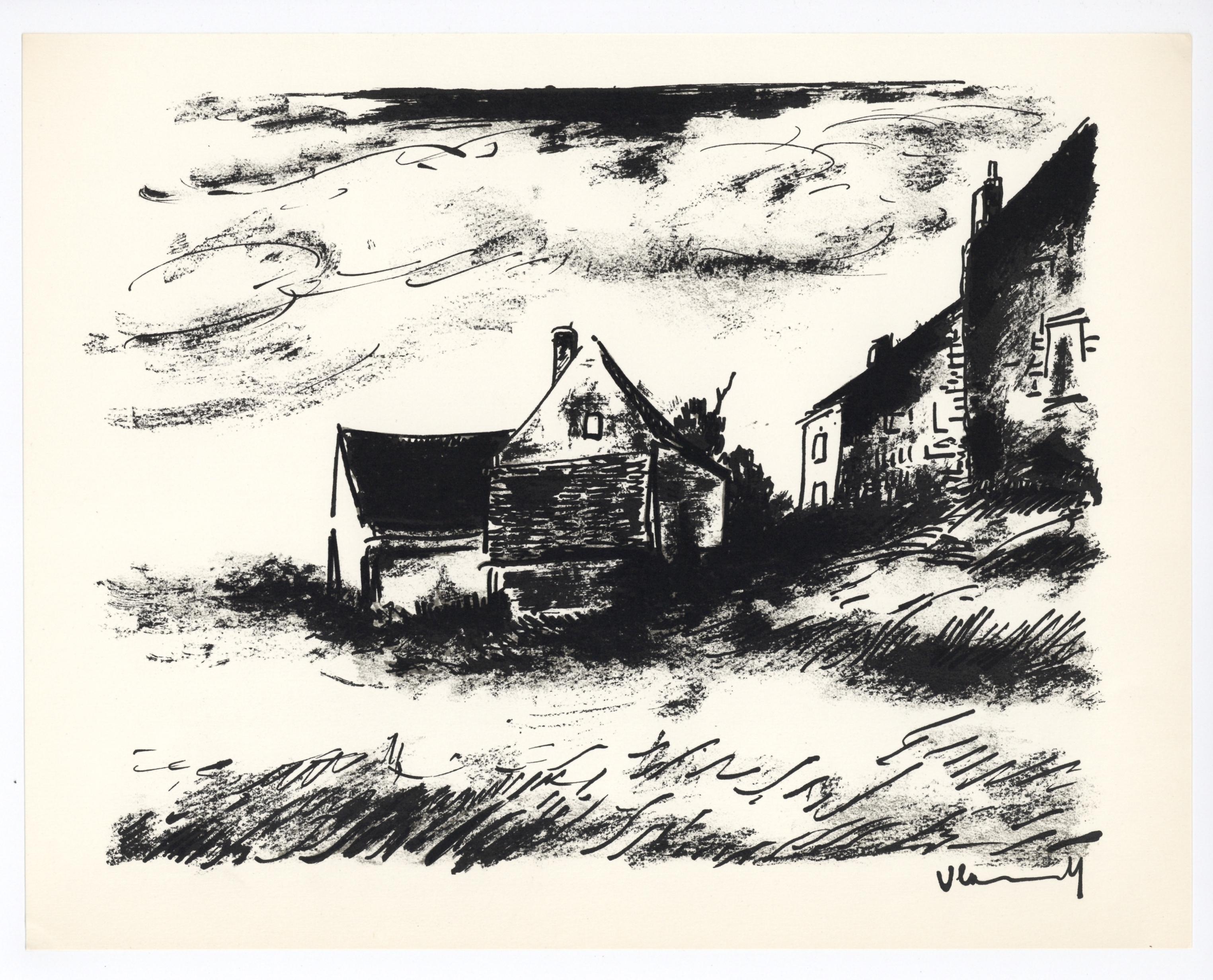 Landscape Print de Maurice de Vlaminck - "Potiniere en Rueil" litografía original