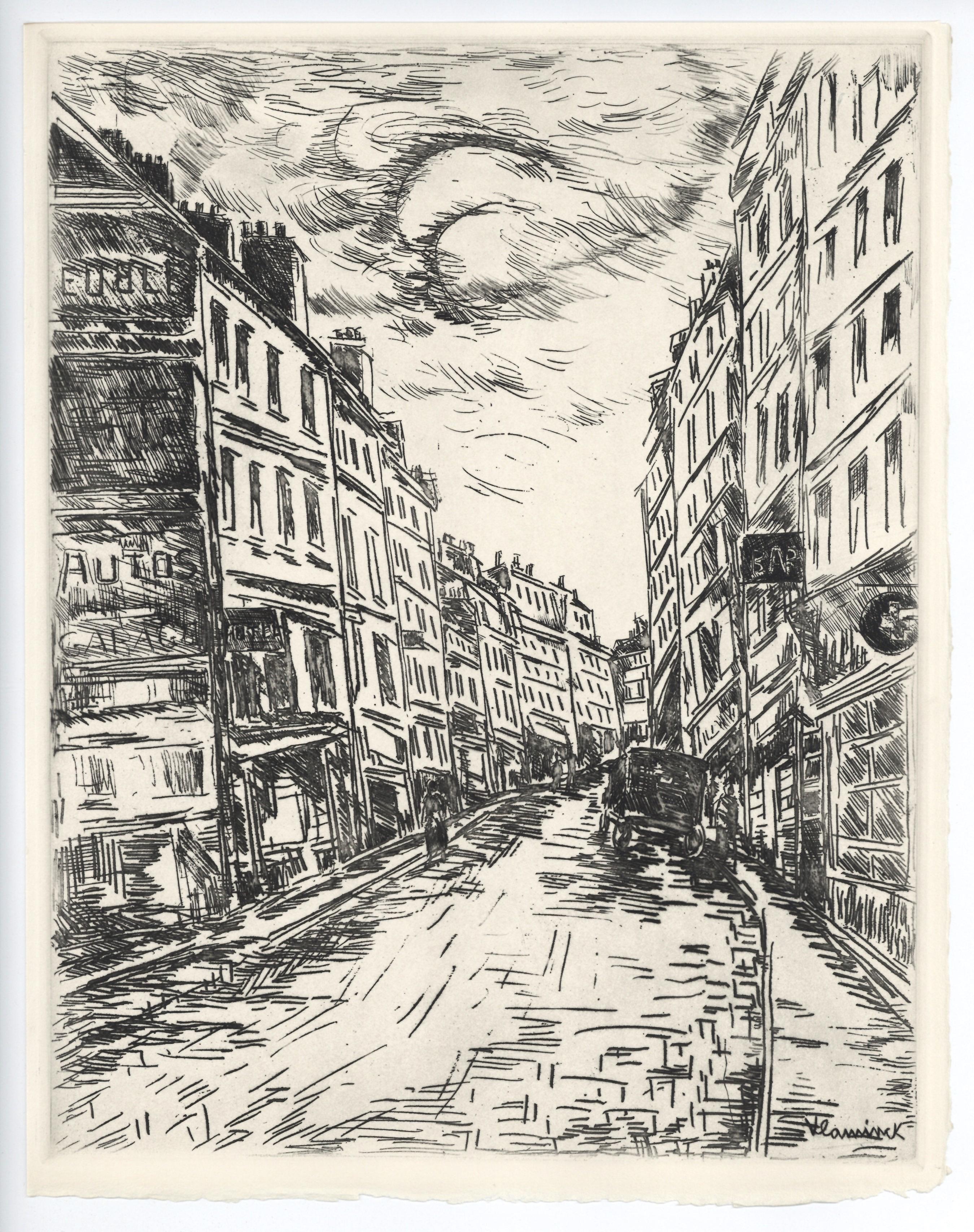 "Rue de la Glacière" acquaforte originale - Print di Maurice de Vlaminck