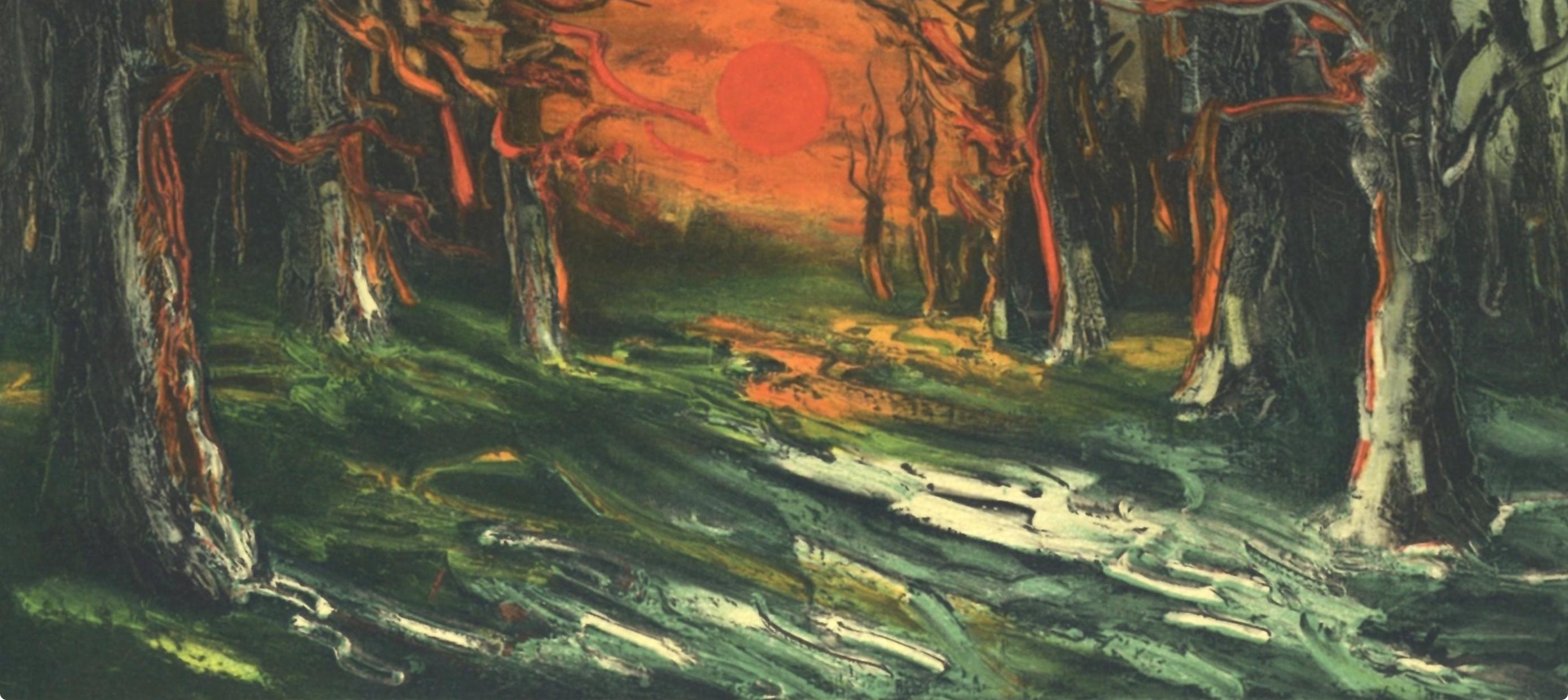 Vlaminck, Coucher de soleil Forêt de Senonches, Vlaminck (d'après) - Noir Landscape Print par Maurice de Vlaminck